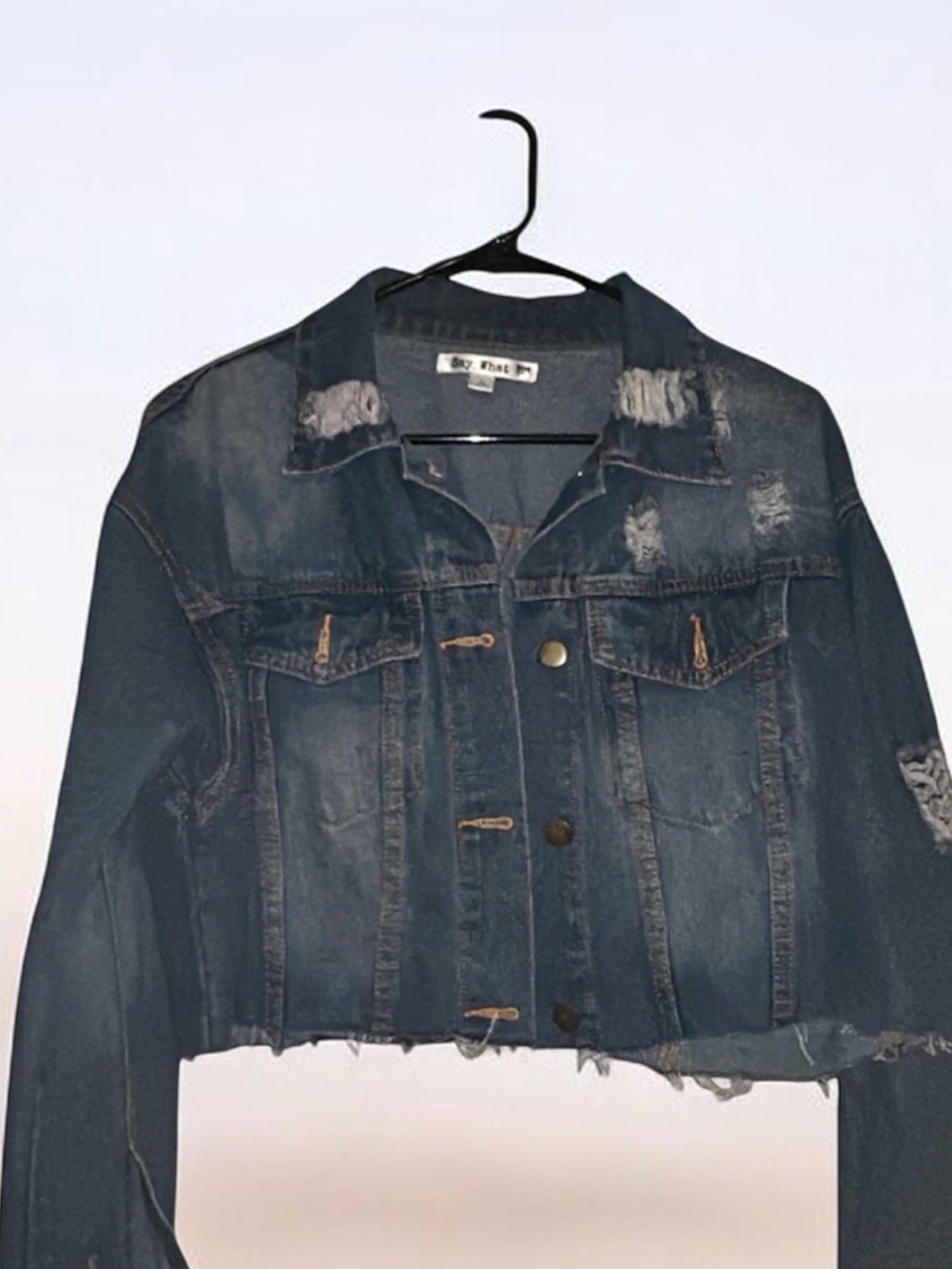 Say What Distressed Cropped Denim Jacket - Blue